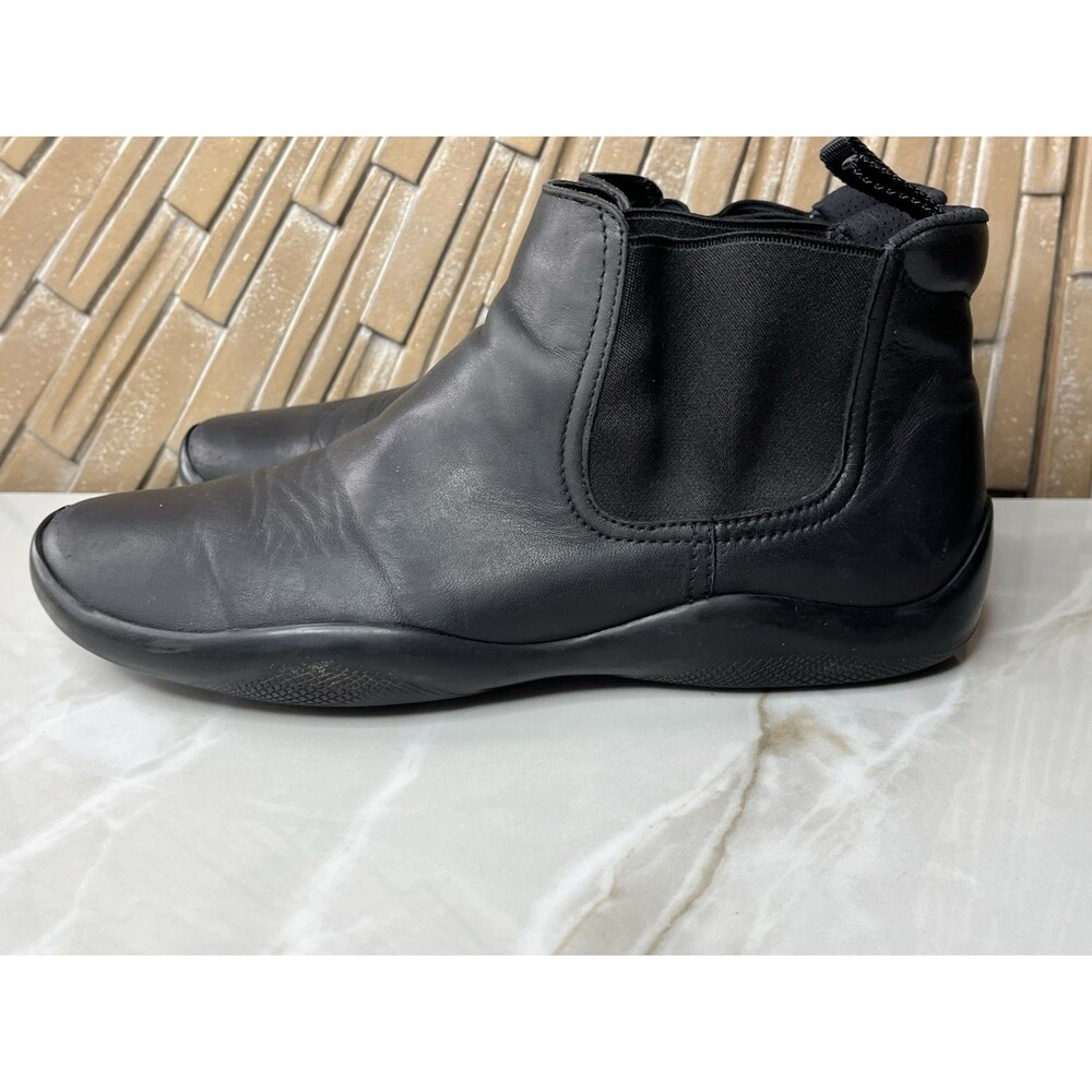 Vtg Prada Men Sport Chelsea Boots 0828 Gore Black Leather Sz Uk 7.5 Us 8.5 Shoes - Picture 3 of 11